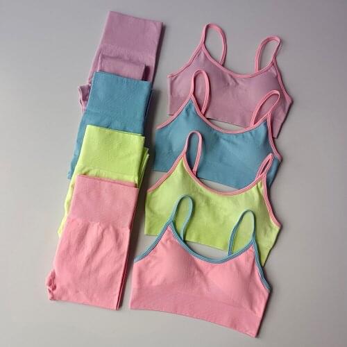 Seamless Yoga Set Women Fitness Workout Sport Athletic Gym Clothing High Waist Leggings Padded Strappy Sport Bra Suit Sportswear