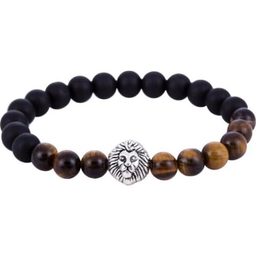 Lion 8mm Punk multicolor Agate beads Chakra Reiki Buddha Yoga Bracelet elastic adjustable Volcanic Stone Bangles fth2d