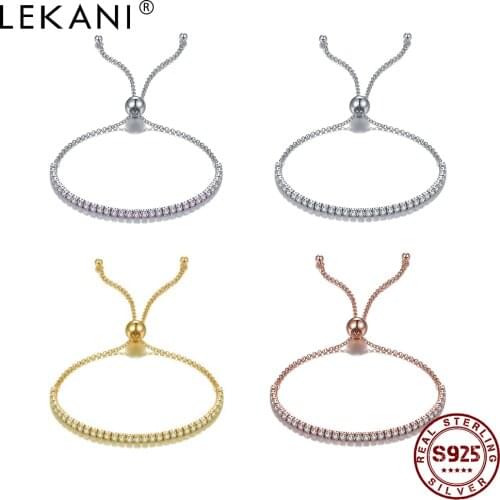 LEKANI S925 Sterling Silver Adjustable Bracelet Sparkling Women Bracelet Link 925 Silver Jewelry Original Romantic Bracelets