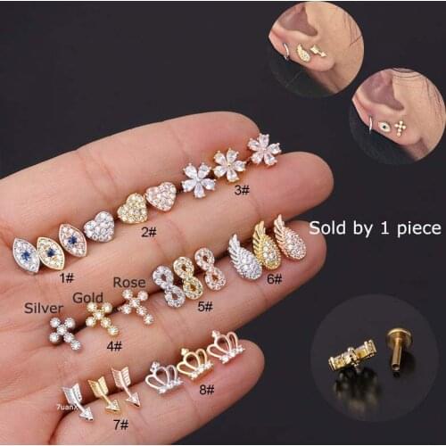 1 Piece Labret Lip Stud Piercing Internally Thread 16 Gauge Helix Tragus Earrings