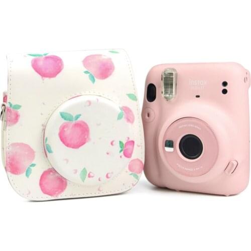 Fujifilm Instax Mini 11 Camera Case Peach Fruit PU Leather Instant Camera Shoulder Strap Bag Protector Cover Case Pouch