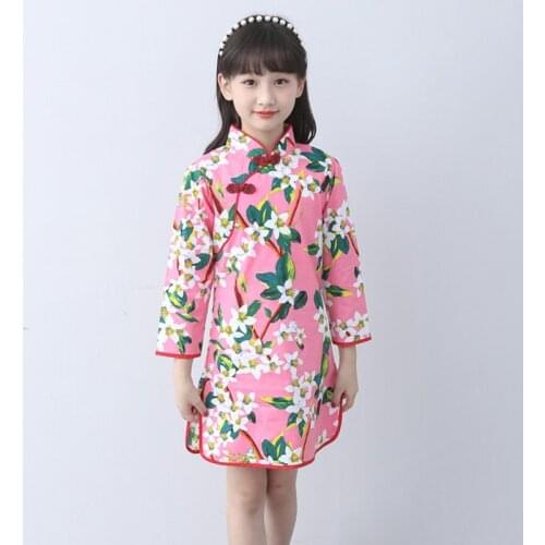 Children Cheongsam Chinese Style Girl Costume Chinese Traditional Dress Oriental Cheongsam Long Sleeve 2018 New Girls Clothes