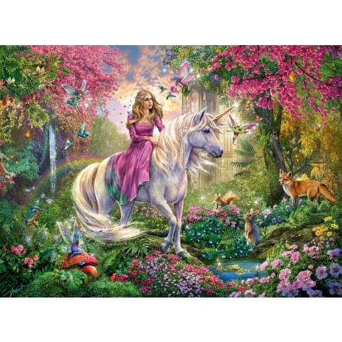 Jmine Div 5D Unicorn Fairy Garden Full Diamond Painting cross stitch kits art High Quality Animal 3D paint by diamonds