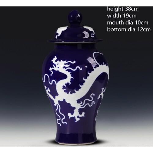Jingdezhen Ceramic Vase Blue Glaze Carving White Dragon Pattern Vase Household Living Room Decoration Chinese Ancient Ornaments