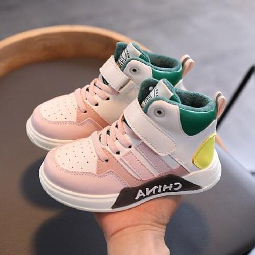 Winter New Kids PU Leather Shoes Big Girls Sport Sneakers Children Shoes Boys Fashion Casual Sneakers Soft Cotton Warm Trainer