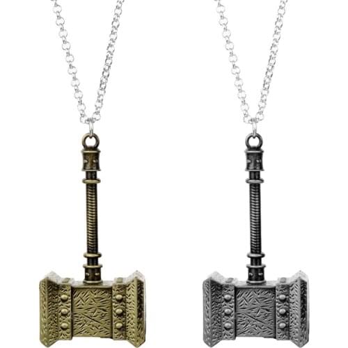 MQCHUN World of Warcraft Hammer Metal Pendant Necklace Thrall Ogrim Doomhammer Charm Link Chain Necklace Game Jewelry