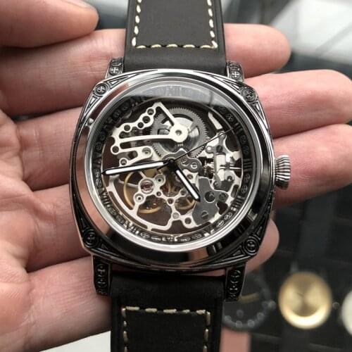 2021 Punk Skeleton Mens Pilot Automatic Mechanical Watch Original ST1646 Movement Men Watches Business Luminous Analog Clocks