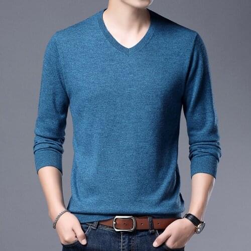 Man Sweater 100% Merino Wool Jumper Casual Solid Color V-Neck Knit Shirts Long Sleeve Cashmere Clothing Pullovers