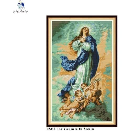The Virgin with Angels Patterns DMC 11ct 14ct Chinese Cross Stitch Kit Print On Canvas for Embroidery Home Decor Needlework