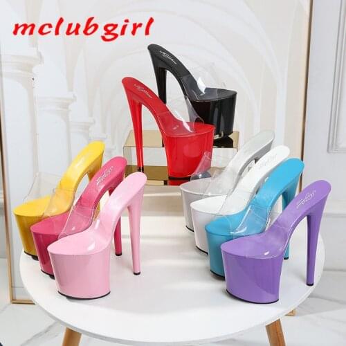 Mclubgirl 2020 New Summer Classic Round Head Solid Color Buckle Extra High Heels Thin Heel Sexy Platform Slipper Woman LFD