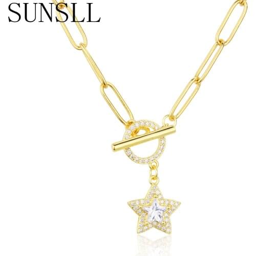 SUNSLLNew Arrival Fashion Jewelry Gold Copper White Cubic Zirconia Star Pendant Necklace For Women Party Anniversary Winter Gift