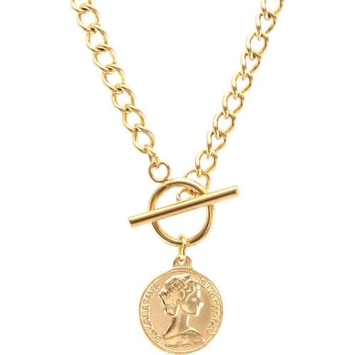 Stainless steel Lucky Coin Lock Charm WOMEN NECKLACE Long twist Cuban Toggle GOLD COLOR CHOKER collares Boho 2021gift