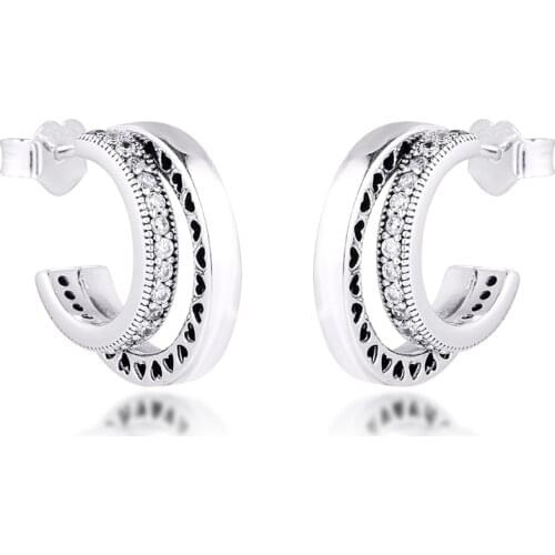 Signature Pave Double Hoop Earrings Sterling silver Jewelry Earrings For Woman Gift Fashion Earrings