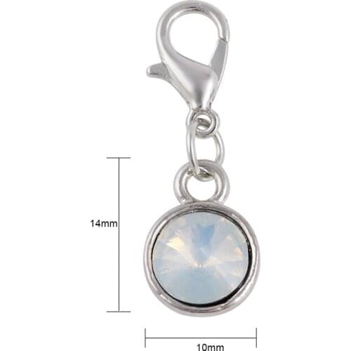 Silver Plated Round Crytsal Charms Pendants Jewelry With Lobster Clasp Handmade DIY Accessories