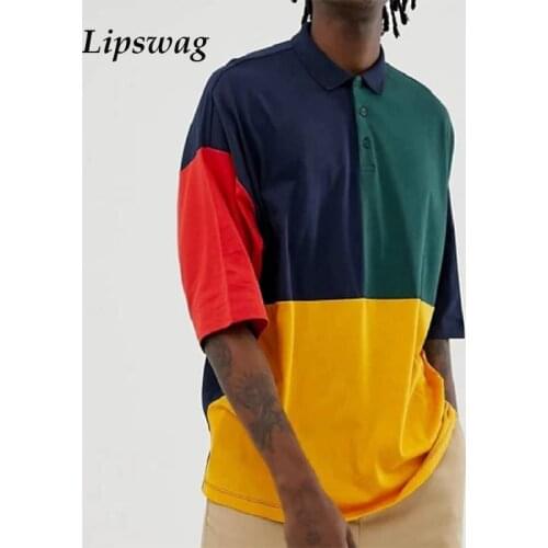 Summer Casual Short Sleeve Polo Shirts For Men Lapel Buttoned Pullover 2021 Fashion Patchwork Polo Tops Streetwear Mens Clothing