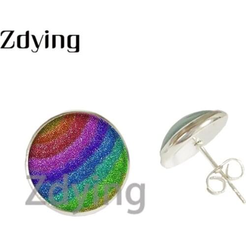 Zdying Water Color Painting Rainbow Stud Earring Glass Photo Cabochon Dome For Woman Earrings Party Wedding Jewelry CL025