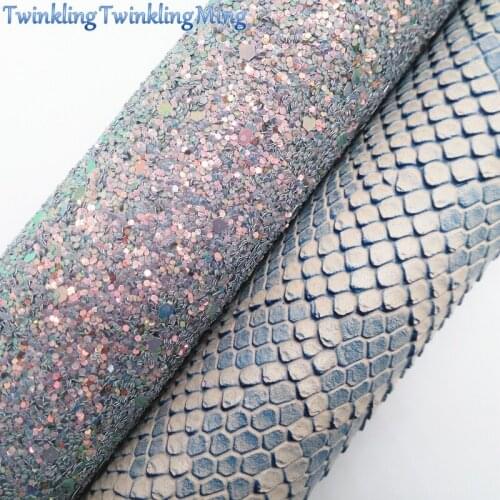 GREY Glitter Fabirc, Faux Leather Fabric, Snake Synthetic Leather Fabric Sheets For Bow A4 8"x11"Twinkling Ming XM495