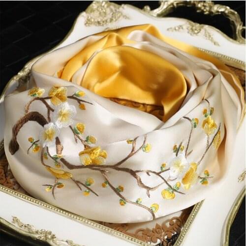 100% Silk Scarf Women Embroidered Double layer 16MM Thick Luxury Quality Gift Real Silk Shawl