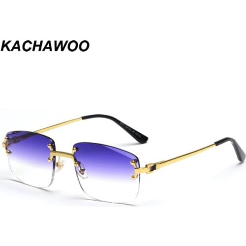 Kachawoo no frame square sunglasses women uv400 brown blue gradient lens metal rimless sun glasses for men popular high quality