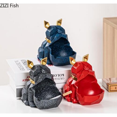 Modern Resin Geometric Dog Ashtray Animal Home Desktop Furnishings Large Capacity Cartoon Cute Ashtray Office Bedroom Decoration