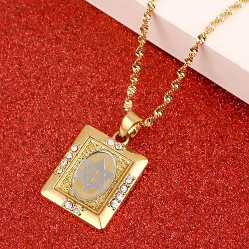 Trendy Metal Jewish Star of David Charm Pendant Necklace With 50cm Chain For Women Hexagram Tantrism Jewelry