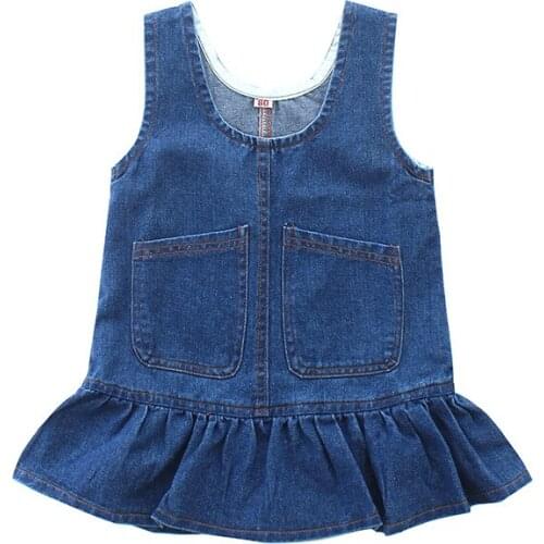 Girls 2020 Spring Denim Dresses Baby Toddler Children Off-Shoulder Casual Sleeveless Denim Top Clothes
