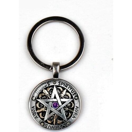 2019vintage punk fashion Wiccan keychain black magic pagan five-pointed star souvenir keyring glass dome man woman favorite gift