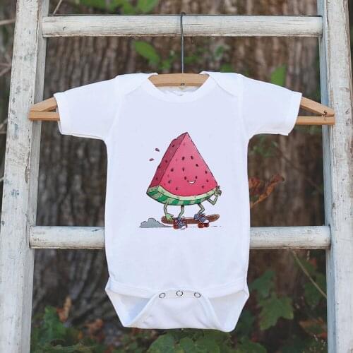 Funny Newborn Baby Streetwear Summer Clothes Watermelon Skateboard Harajuku Ulzzang Infant Clothing Twins Roupas Vebe Menina
