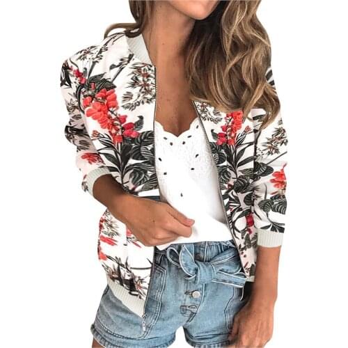 2020 Casual Floral Print Women Jacket Autumn Ladies Retro Zipper Up Jacket Casual Coat Outwear ropa de mujer veste courte femme