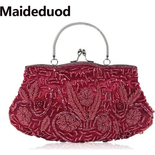Maideduod New Design Women Evening Bags Handmade Beaded Diamonds Soft Shell Design Day Clutches For Wedding/Party/Dinner Purse