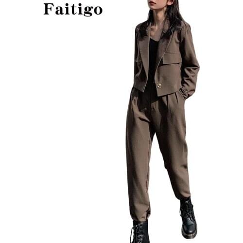 Women Trousers Set Clothes Autumn Winter Fashion Elegant Work Wear Short Jacket 2 Two Piece Set Tops Coat And Pants