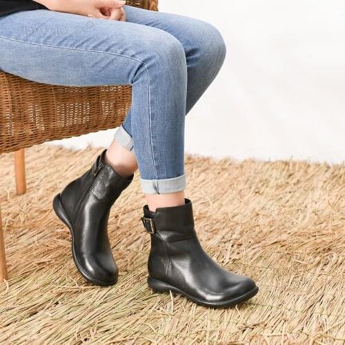 Womens Retro Leather Short Boots for Winter Black
