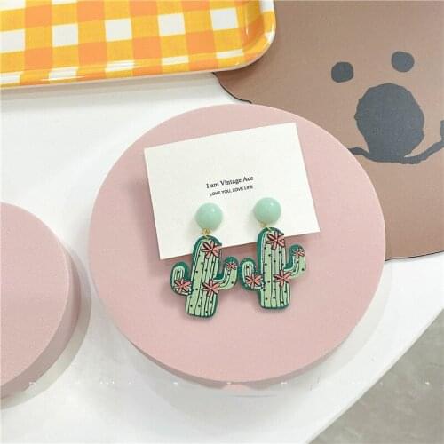 Origin Summer Korean Fashion Cactus Plant Dangle Earring for Women Cute Candy Colors Pink Flower Earring Jewelry Pendientes