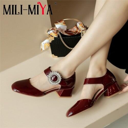 MILI-MIYA Fashion Women Pumps Solid Color Round Toe Buckle Strap Ankle Wrap Comfortable Square Heels Dress Shoes Plus Size 34-43
