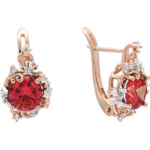 Vintage Luxury Wedding Romantic Flower Shaped Shiny Red Zircon Rose Gold 585 Earring Wild Cut Glass Earring Female Woman