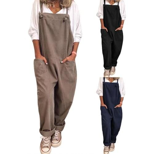 80% HOT SALES！！！Women Casual Solid Color Sleeveless Pockets Long Pants Strap Jumpsuit Overall
