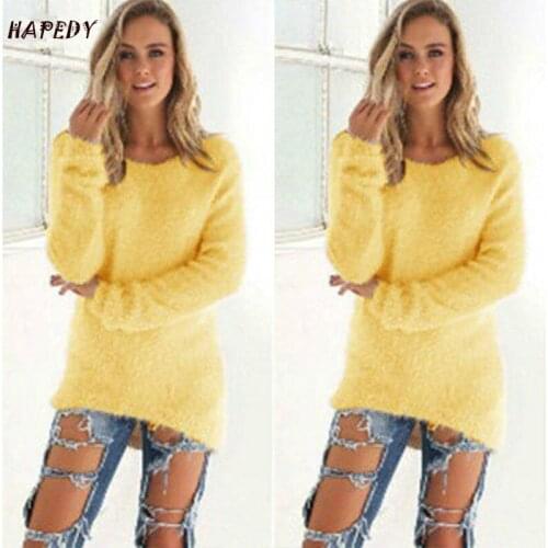 2019 Fashion New Style Autumn Winter Solid Color Round Collar Warm Leisure Loose Pullover Women Sweaters CA6955