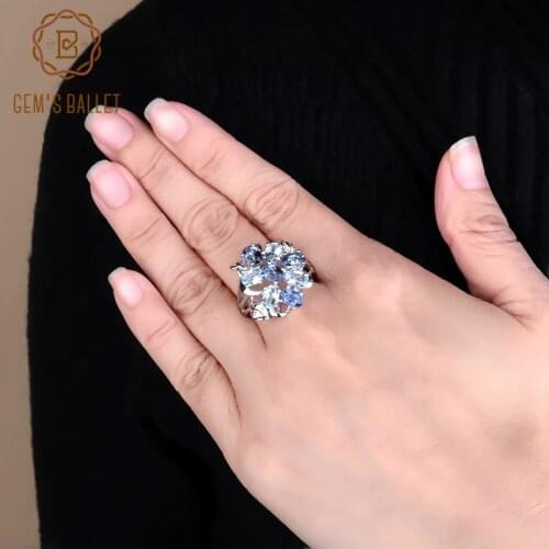 Gems Ballet Multicolor Natural Sky Blue Topaz Mystic Quartz Finger Ring 100% 925 Sterling Silver Rings For Women Fine Jewelry