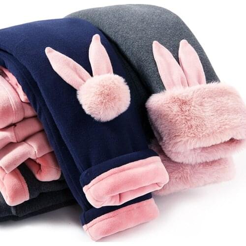 Baby girl winter trousers leggings cotton pants 2-8 years old girl rabbit cute warm pants plus velvet thick trousers girl pants