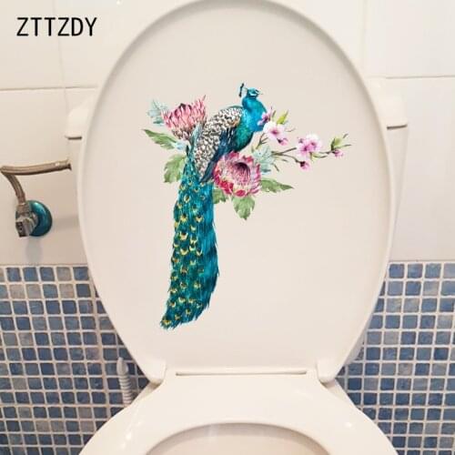 ZTTZDY 20×23.5CM Flower Branch Stitching Peacock Wall Stickers Mural Fashion WC Toilet Sticker T2-1112