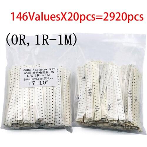 0603 SMD Resistor Samples kit ,0R，1R~1M 146ValuesX20pcs=2920pcs