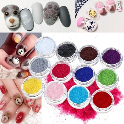 Monja 12 Pcs/Set Autumn Winter Style Velvet Nail Art Powder Fuzzy Flocking Stripe Pigment Glitter Dust DIY Manicure Decoration