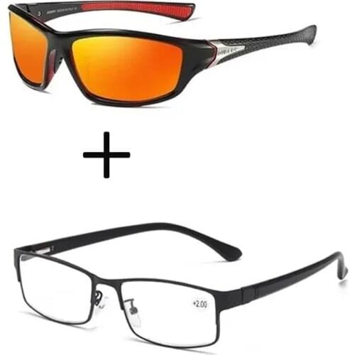 2Pcs!!! Alloy Metal Frame Business Style Reading Glasses for Men Women and Sports Red Mirror Polarized Sunglasses Sun Glasses