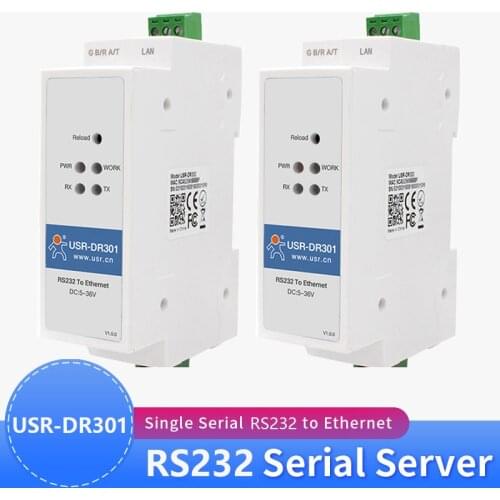 2PCS USR-DR301 DIN-rail RS232 Serial to Ethernet Converter Tiny Networking Transmission Server Device Support Modbus RTU to TCP