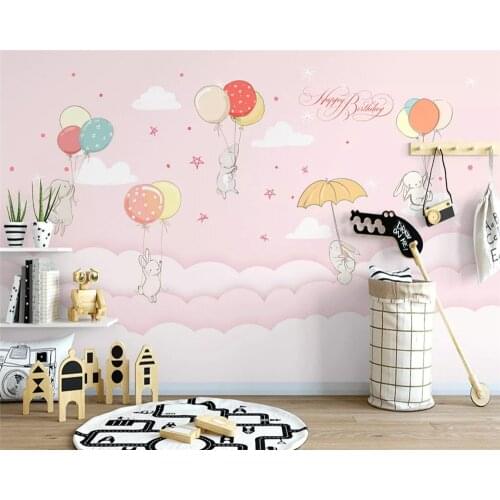 Beibehang Custom hand-painted Nordic cloud rabbit children room decorative painting background papel de parede 3d wallpaper