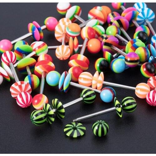 2pcs Acrylic Tongue Piercing Ring Barbell Stud Nipple Rings Ear Cartilage Tragus Bar Stainless Steel Sexy Women Body Jewelry 14G