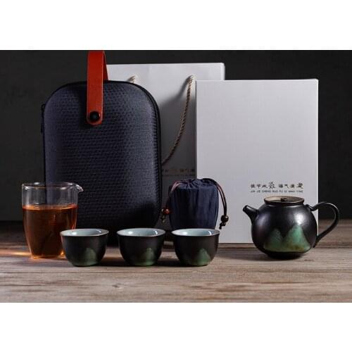 Tea Ceremony Set Black Crockery Ceramic Teapot With 3 Cups Flying Crane Portable Travel Kung Fu Tea Set Drinkware Gift Designer