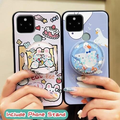 Kickstand Cover Phone Case For Google Pixel 5 drift sand Waterproof Back Cover glisten Silicone Cute