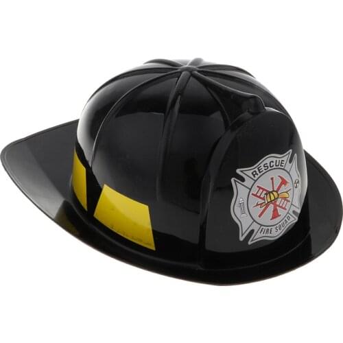 Kids Fireman Chief Safety Helmet Firefighter Hat Role Play Toy Fancy Dress Accessories –Black