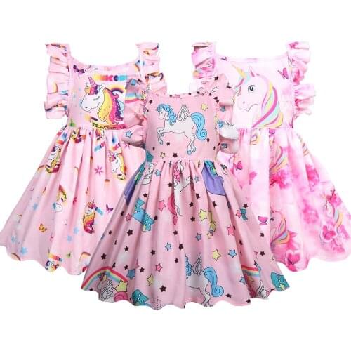 Pure Cotton Home Girls Dress Summer Cozy Full Print Unicorn Dresses For Girl Kids Party Clothes Toddler Children Clothes